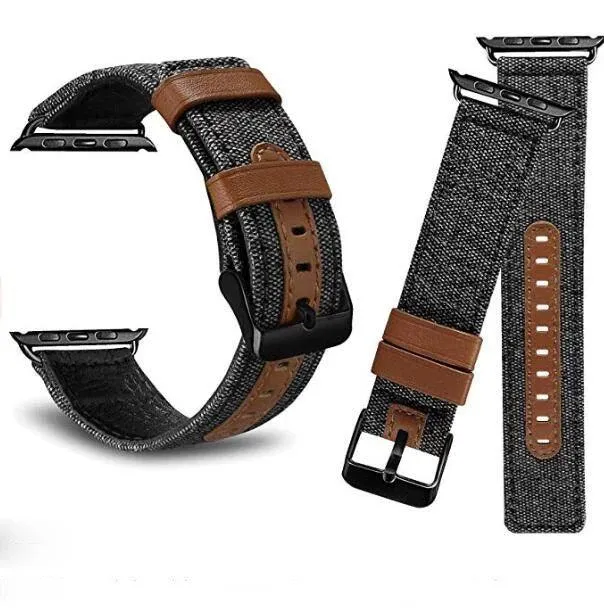 Canvas Leather Lined Band For Apple Watch Multiple Colors Available