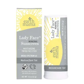 Earth Mama Organics Lady Face Mineral Sunscreen Medium/Dark Tinted Face Stick 21 g (.74oz) Stick