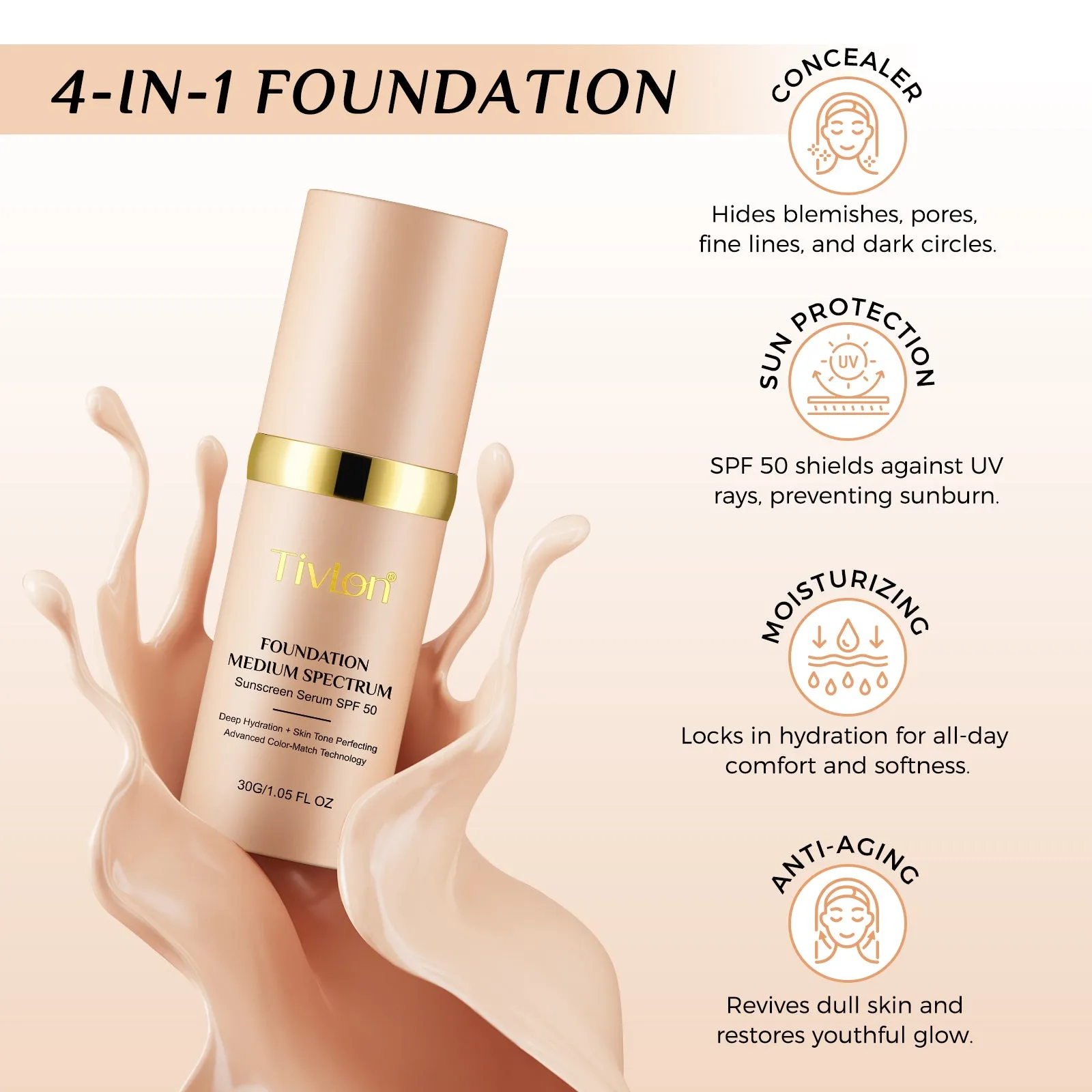 Tivlon FOUNDATION MEDIUM SPECTRUM Sunscreen Serum SPF 50