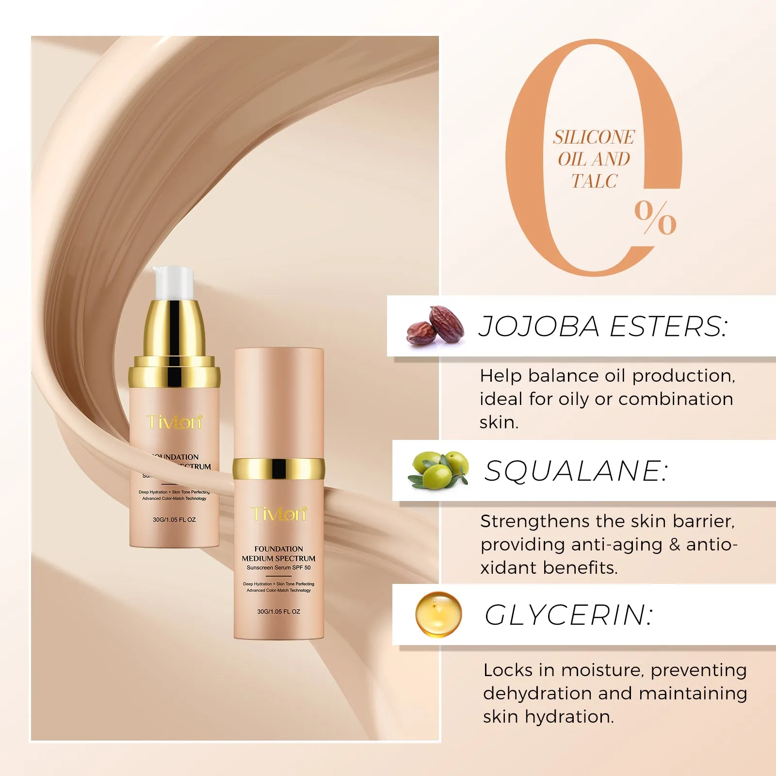 Tivlon FOUNDATION MEDIUM SPECTRUM Sunscreen Serum SPF 50
