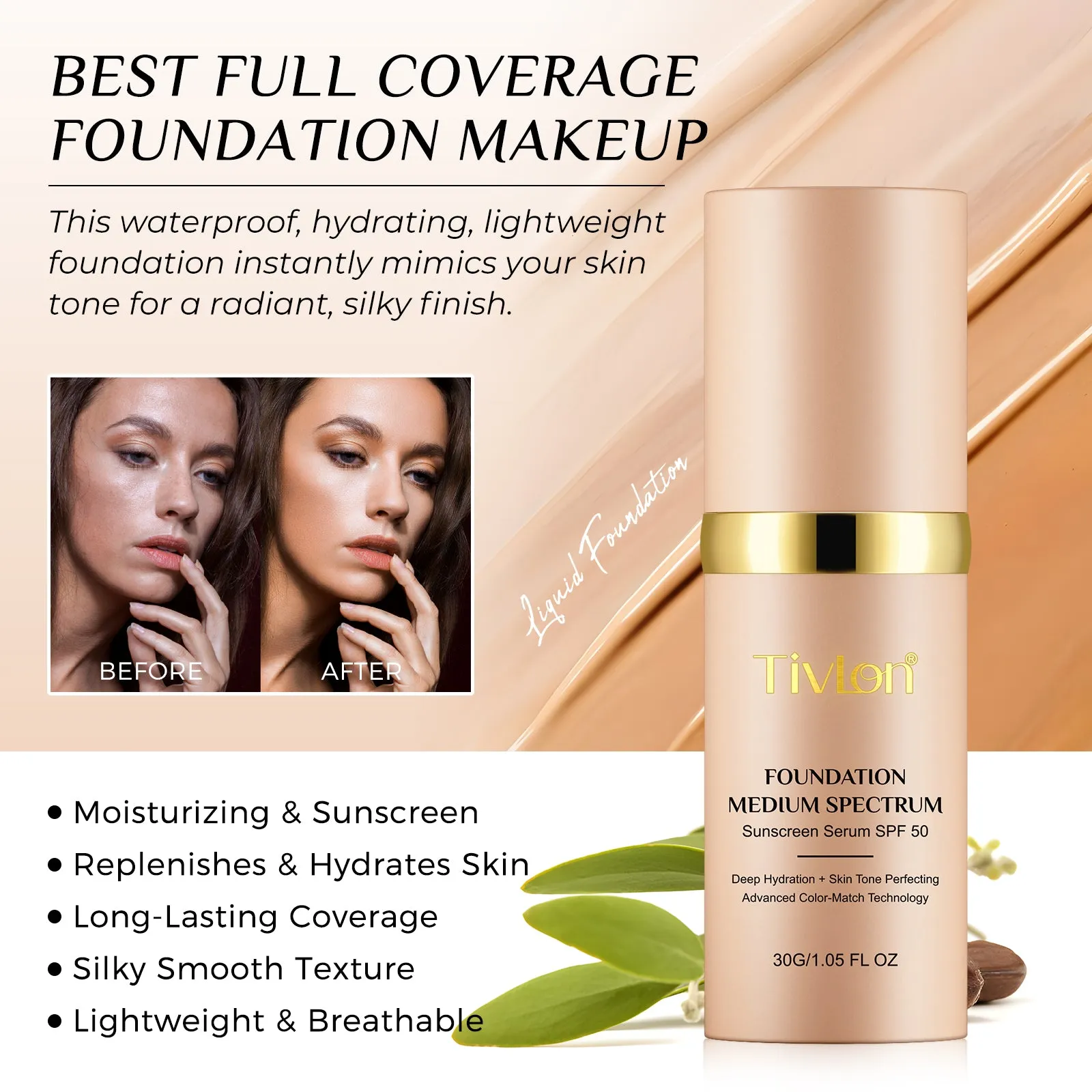 Tivlon FOUNDATION MEDIUM SPECTRUM Sunscreen Serum SPF 50